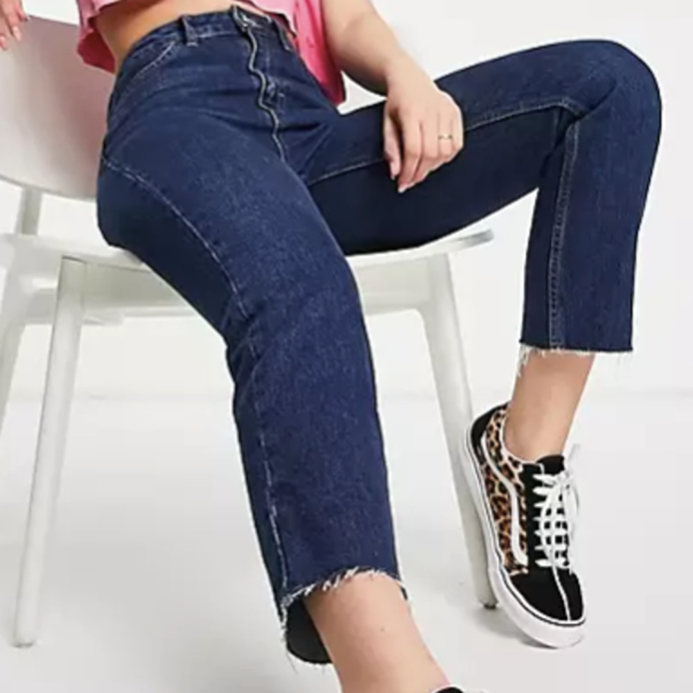 Topshop Jamie Straight High Waisted Jeans Cropped Raw Hem Indigo Size 10 NWT